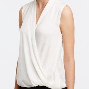 Ann Taylor Drape Front Wrap Top, White, Size S